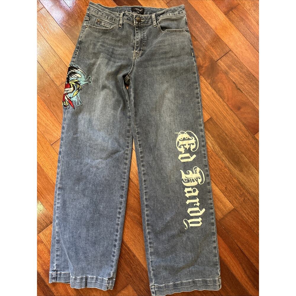 Ed Hardy Jeans Women’s Wide Leg Baggy Embroidered Eagle Logo 30 Y2K Core